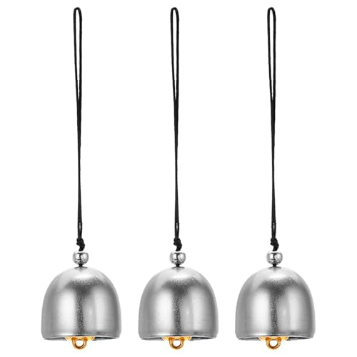 3 stuks Wind Chime Hangklokken Temple Clocks Retro buiten hangen metalen Chinese wind Chime ronde voor Outdoor Garden Camping, Zilver Zwart