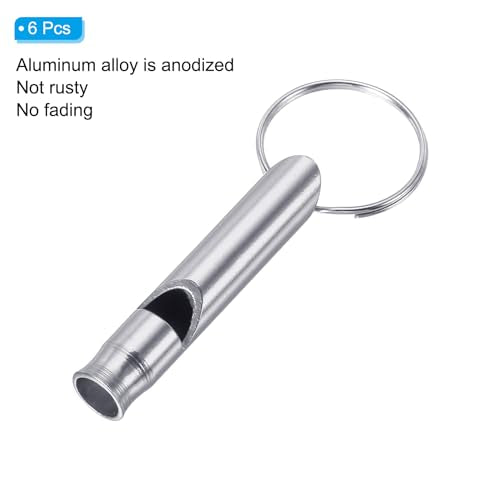 Noodsignaal Whistle, 6 stuks Luid geluid Aluminium sleutelhanger Whistles Outdoor Safety Survival Whistle for Boating Camping Wandelen, Zilver 3