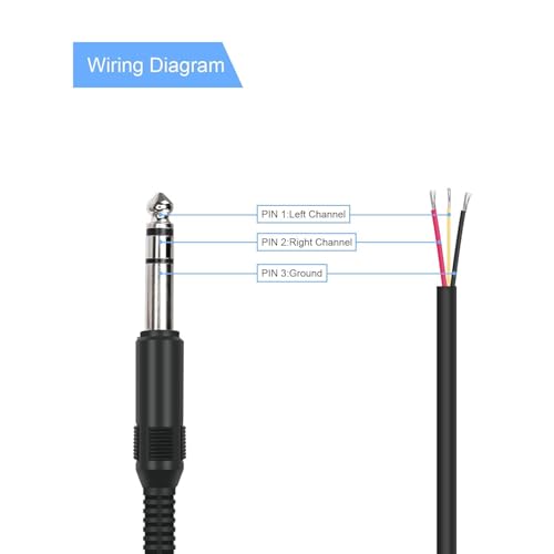 4st 6,35mm 1/4 inch TRS to Bare Wire, 6,35mm Audiokabel, Speakerkabel, TRS Pigtailkabel, Gitaarkabel, Stereoplug, Kabel voor Reparatie Microfoon Speaker Kabel, 1m 3
