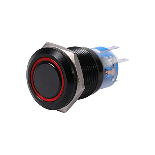 LED-drukknop, 19mm 12V-24V metalen LED aan/uit Zelfvergrendelende drukknop Waterdichte 12V-24V-schakelaar Drukknop (1 st. rood)