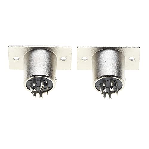 XLR Plug 5 Pole Chassis - Man Jack. 5 Pin Panel Mount Connector met Rechthoek nikkel Platte Mount Frame, Microphone Speaker Socket - Pack van 2 3