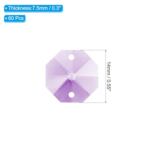 K9 Crystal Octagonale Kralen 2 Hole Hangers 60st 14mm Kroonluchter Prism Onderdelen Ornamenten Hangende Kralen voor DIY Ambachten Decoratie Licht Paars