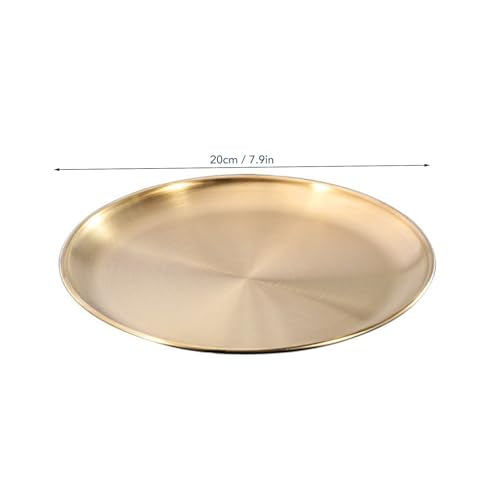Goud Roestvrij stalen plaat, Gold Diner platen Goud Metaal Ronde Diner Platters Plateau Herbruikbare Camping platen Roestvrij Tray voor thuis keuken partij (L) 4