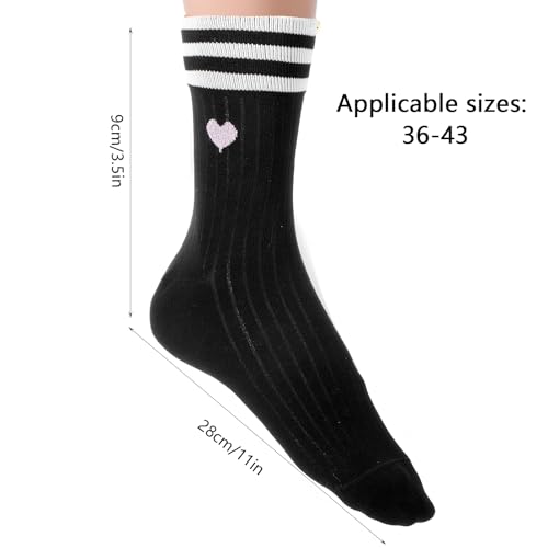 1 paar zwarte sokken voor vrouwen, maat 36-43, Cotton White Retro Tennis Tennis Sokken met hart, ademend, katoen voor meisjes, tieners (zwart) 3