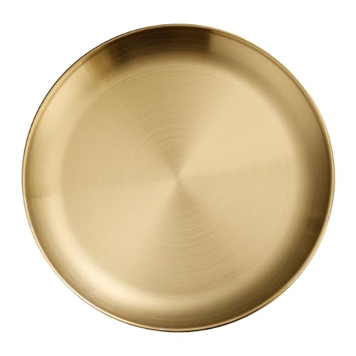 Goud Roestvrij stalen plaat, Gold Diner platen Goud Metaal Ronde Diner Platters Plateau Herbruikbare Camping platen Roestvrij Tray voor thuis keuken partij (L)