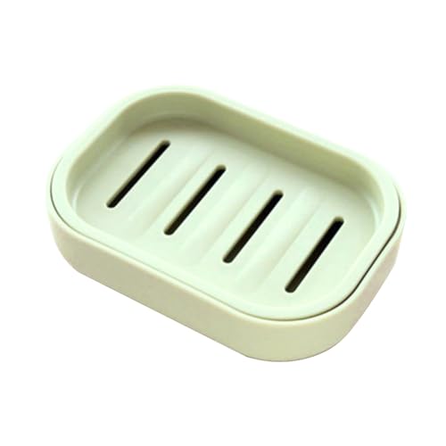 Zeepbakje, groen plastic Dubbele zeephouder doos met afvoer voor badkamer douche en zeep droog houden (Square)