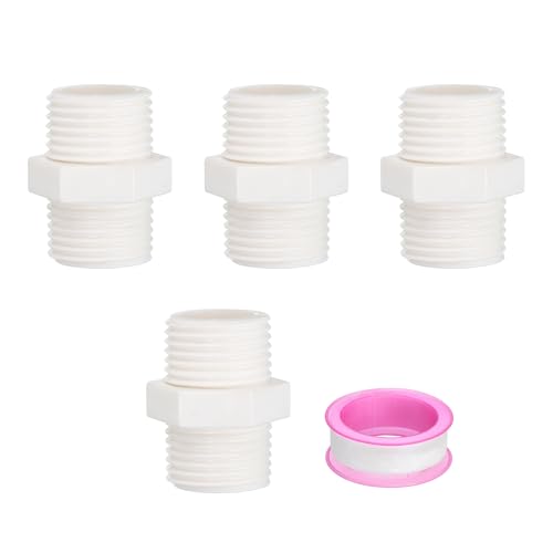 Pvc Pipe Fittings G 1/2, 4 st Man tot man Thread Coupling Adapter Hex Straight Connector met loodgieterslint voor water Tanks, Wit