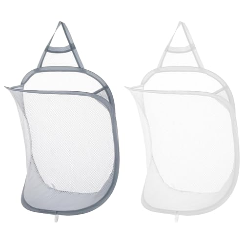 2 stuks Hangende wasmand, Mesh opvouwbaar Kleine muur wasmanden Pop-up wasmand Organisator vuile kleren Mesh Bag draagbare wasbak voor thuis, Hotel, Reizen, Camping (White +