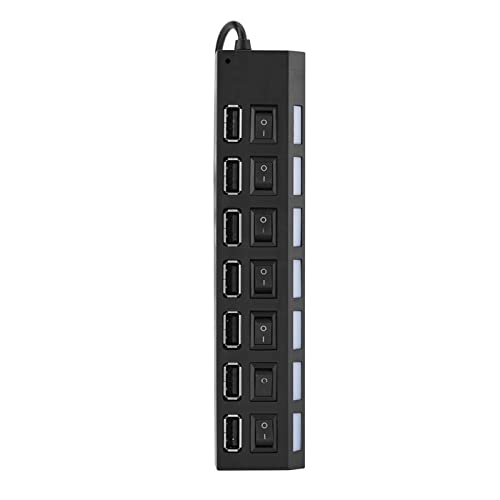 Hoge snelheid 480Mbps 7-Port USB 2.0 Hub, Multi-Port USB Hub Splitter zonder conflicten Plug & Play, Onafhankelijke Switches, Multi-Protection Geschikt voor Muis