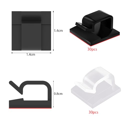 60 st. Kabelklemmen Zelfklevend Clips voor kabelbeheer Zelfklevend Kabel Tidy Wire Clips Outdoor Light Clips Cord Organisator voor Kabelbeheer Huis en Kantoor (2 kleuren)