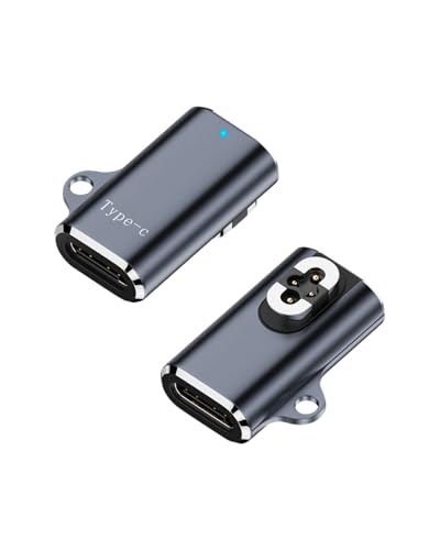USB-C to 4 Pin Magnetic Charging Adapter voor Bone Lead Headphones, Set van 2 5V/1A uitgang, Aluminiumlegering met sleutelhanger en Blauw LED-licht, Intelligente bescherming functies