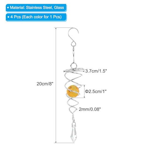 8 Inch Spiraalstaart, 1 Set/4 stuks Decoratieve Wind Spinners 1 Inch kristal glazen bal met draaihaak hangende decor voor binnen Outdoor Tuin decoratie, Multicolor