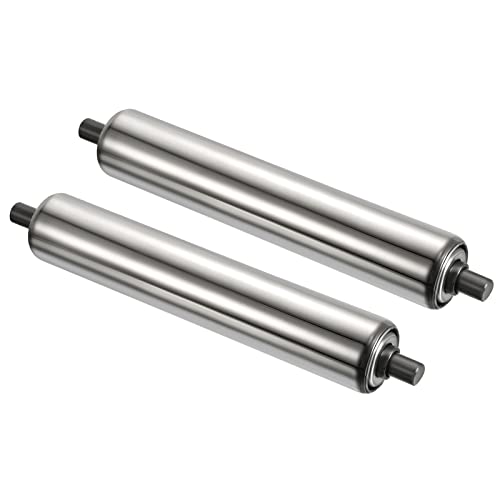 Transportroller 1,5" Diameter 8" Lengte, 2 Pack Roestvrij staal Zwaartekracht Transmissie Vervanging Part Gegalvaniseerd Einde, Silver