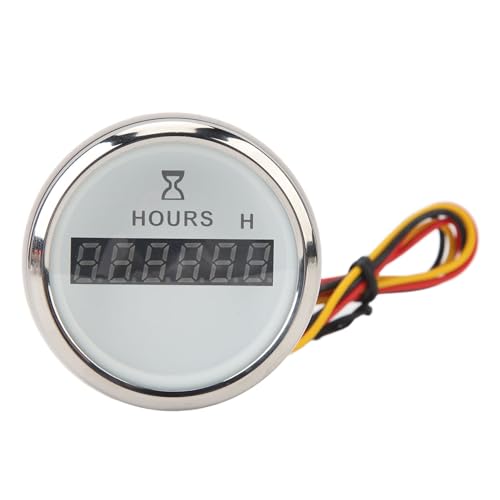 Boot Motor Uur Counter, DC 9-32V 52MM Boot Ronde Digitale Uur Meter Hoog Nauwkeurige Uur Meter Ronde Meter voor Motorhomes Yachts Vissersboten (Witte wijzerplaat Silver Bezel)