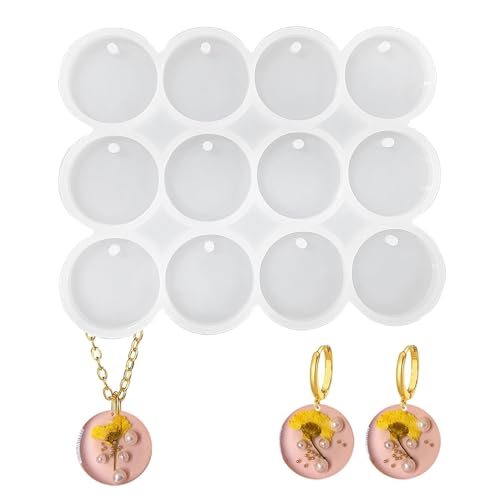 12 Grotten Ronde Siliconen vormen, Epoxy Resin Keychain, Sieraden hangers, DIY Set, Epoxy Hars vormen, Siliconen met gat, zacht wasbaar, Epoxy Resin voor Kettingen, Oorbellen