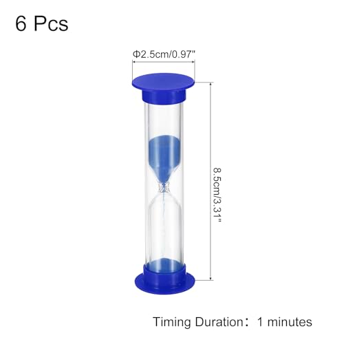 1 Minute Zandtimer, 6 stuks Klein Uurglas met Plastic Cover, Countdown Timer, Zand, Glas voor Games, Keuken, Partij, Promotie, Ambachten, Decoratie, Blauw