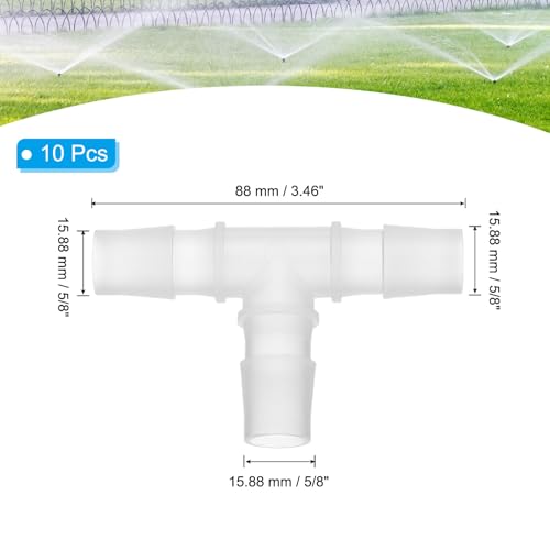 5/8" Plastic Tee Slang Barb Fitting, 10Stuks Gelijke T-vormige 3-Way Joint Splicer Mender Adapter Unie Intersectie Barbed Draad Split voor lucht water brandstof gas vloeistof pijp, Transparant