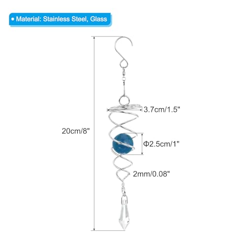 8 Inch Gazing Bal Spiraal staart, Decoratieve Wind Spinners 1 Inch kristal glazen bal met hangende draaihaak voor binnen tuin decoratie, blauw