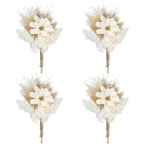 Mini gedroogde bloemen boeket, 4 stukken, Pampas gras natuurlijke wilde bloemen met stengel decoratie Gypsophila bloem plant Boho voor DIY ambachten, Prop, wit
