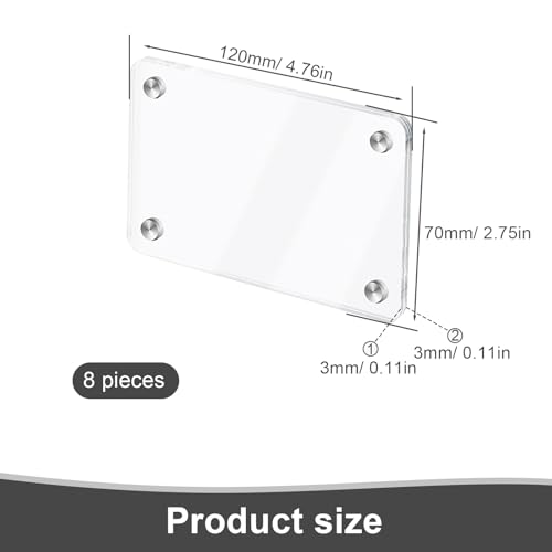 Magnetisch fotolijstje, 4 x 8 stuks, 7 x 12 cm, acryl, helder aan beide zijden, magnetisch fotolijstje, fotomagneet, kan foto's, ansichtkaarten