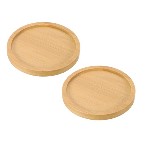Bamboe Houten Saucer, 2 stuks 7,5cm Ronde Houten Plant Drainer Bonsai Planten Dish Succulent Plant voor Home Balkon