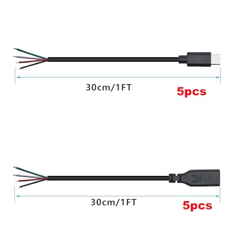 Pak van 10 USB C Plug Kabel USB C Plug Bushing 22 AWG 5V 2A 4-Wire USB C Extension Kabel voor geïnstalleerde USB C apparaten of DIY Replacement Repair Kabels