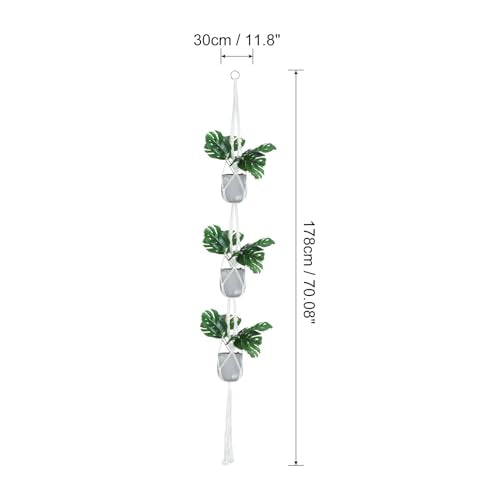 Macrame Indoor Plant Hangers, 2 stuks Lange Hangende Plant Plank met stevige houten basis voor thuis decor, hangende muur Plafond raam, wit