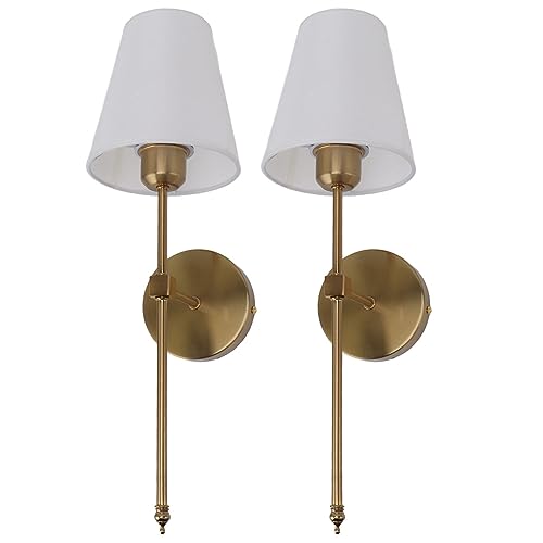Wandverlichting Set, Golden Wall Sconce, Bekabelde Badkamer Vanity Industriële Wandverlichting met Witte Lampschade E26 E27 Muur, Badkamer ijdelheid verlichting 5