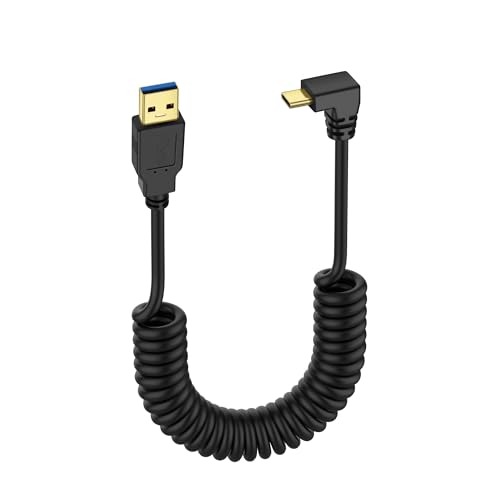 USB Type C C Coil Cable 5 Gbit/s 90 Degree Intrekbare USB 3.0 naar USB C Oplaadkabel en gegevensoverdracht voor telefoon, tablet en andere USB-C-apparaten (M naar D)