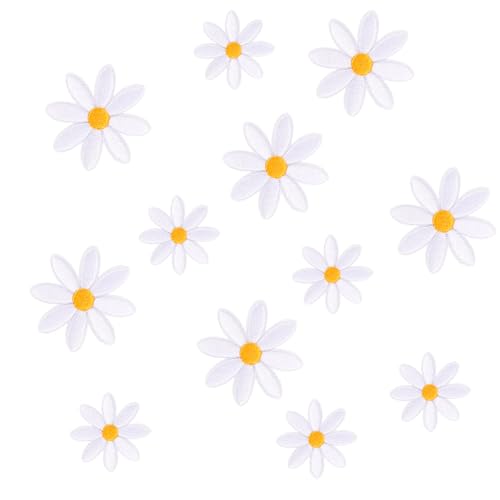 12 stuks Daisy Bloemen Strijk Patches, 2 maten Witte Naai Patches met bloemen Leuke borduren Appliqué voor decoratie kleren Tassen Hoeden Jeans Rugzakken Overhemden