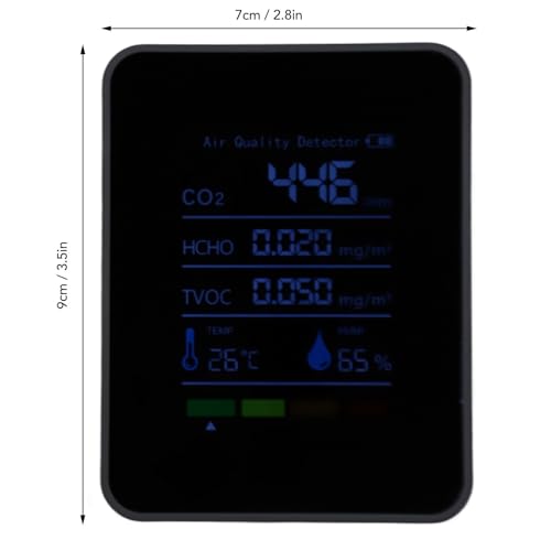 CO2 Detector HCHO TVOC Temperatuur Vochtigheid Meter Monitor 5 in 1 Luchtkwaliteit Meter Batterij Bediende koolstofdioxidedetector 3