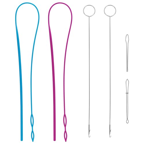 Verpakking van 6 doortreknaalden, Lange, doortrekbare naald, Loop Turner, Naaimachine Naalden Threader, Plastic Threading Aid, Threading Aid, Metalen Tweezers voor stof riemen, Strepen