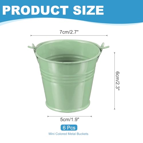 Kleine metalen emmers met handvat, 6 stuks Mini gegalvaniseerde emmer, kleurrijke paasemmers voor ambachten, feestgevoelens, decoratie, lichtgroen