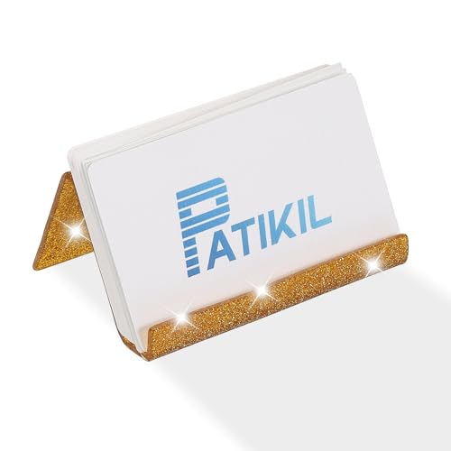 Business Card Holder voor Bureau, 2Pcs Acryl Business Card Houders Shine Card Stand Organizer Kaarten Display voor Office Exhibition, Gold Tone 5