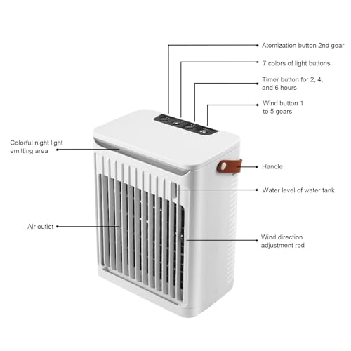 Draagbare Airconditioning Airconditioning Ventilator Koeler met 680 Ml Tank 2 koude mist 5 snelheden 2 koude mist en 7 LED's Mini-verdamping Airconditioner 5
