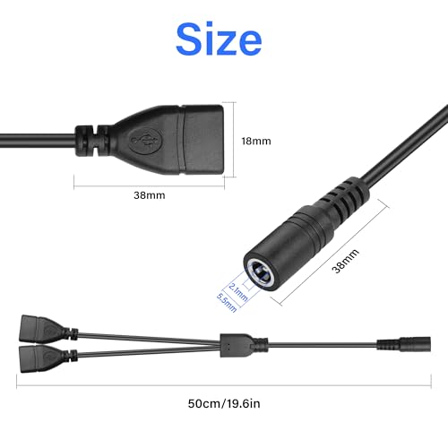 5V DC naar USB Splitter Power Cable 2Scs 20AWG DC5.5mm x 2.1mm Vrouw naar Dual USB2.0 Vrouwelijke uitbreiding Kabel voor Telefoon Laptop Led Strip Lights Camera