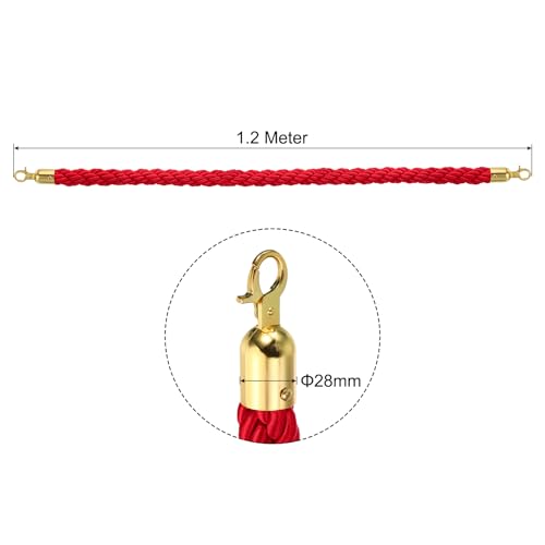 Stanchion Touw 2 stuks 1.2m Barrière Touw Veiligheid Touw Barrier voor Polen Stand Tail Divider Mensen Masses Hotel Control, Red Gold