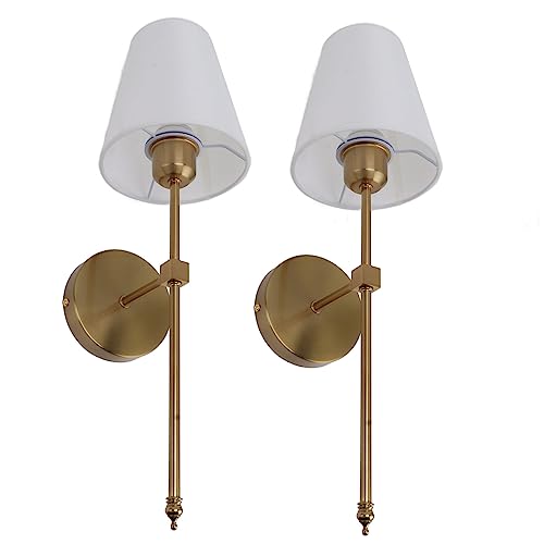 Wandverlichting Set, Golden Wall Sconce, Bekabelde Badkamer Vanity Industriële Wandverlichting met Witte Lampschade E26 E27 Muur, Badkamer ijdelheid verlichting 4