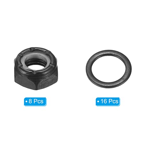 Skateboard Lock Nuts Set, 2 Set 5/16 Skateboard Truck Axle Washers Spacer Hardware Reparatie Kit voor Longboard Cruiser, Zwart 3