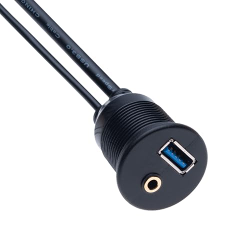 USB 3.0 Inbouwkabel 3.5mm AUX-uitbreidingskabel 1m - Vrouwelijke Dash Panel Waterdichte Code voor Auto, Fiets, Motorfiets, Boot, Vrachtwagen Trailer (1m) 3