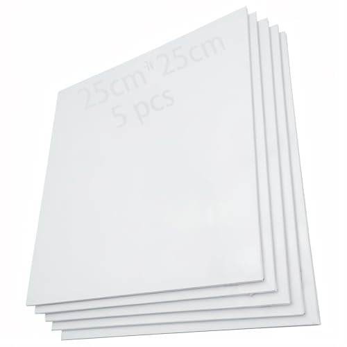 Canvas, 25 x 25cm Schilderen Canvas Pure Katoen, 5 stuks voorgestrekte Canvas, Lege Schilderen Canvas Geschikt voor Olieverf Pigmenten, Propyleen en Waterverf, enz.