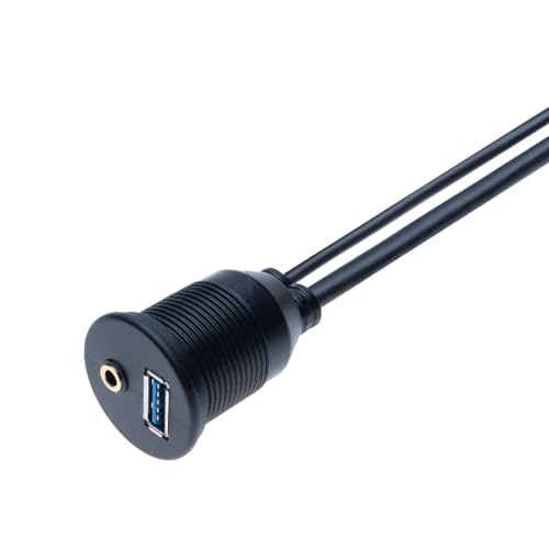 USB 3.0 Inbouwkabel 3.5mm AUX-uitbreidingskabel 1m - Vrouwelijke Dash Panel Waterdichte Code voor Auto, Fiets, Motorfiets, Boot, Vrachtwagen Trailer (1m) 4