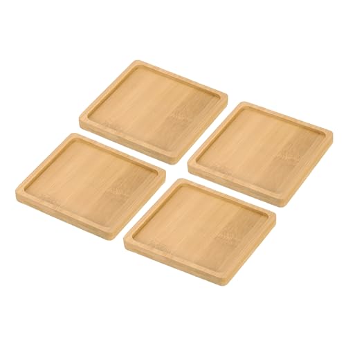 Bamboe Houten Saucer, 4 stuks 10x10cm Vierkante Houten Planten Drainer Bonsai Planten Dish Succulent Plant voor Home Balkon