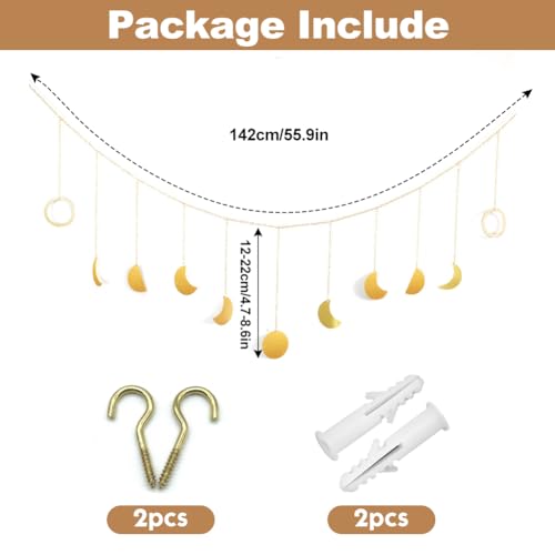 Maanfasen Wanddecoratie Goudglans Metaal Maan Fase Garland Boho Wall Decor esthetische muur hangende decoratie voor slaapkamer woonkamer kinderkamer 4