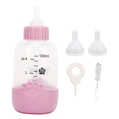 Pet Milk Feeding Bottle Kit voor Puppy Cat, 100Ml Universal Paw Pattern Siliconen Feeding Bottle with Clear Scale (Roze)
