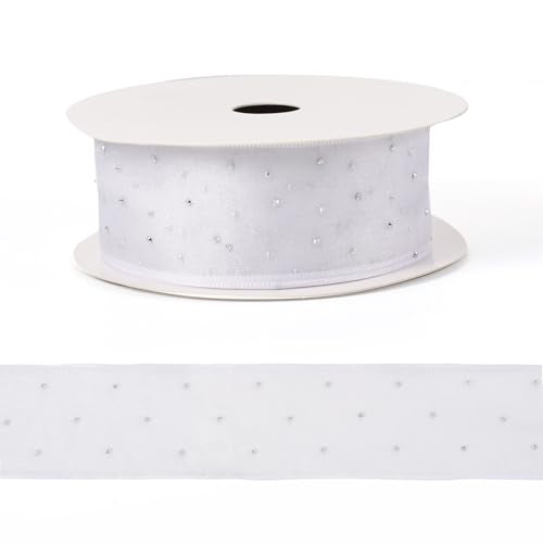 Witte lint strass puur lint polyester lint organza lint Bedraad lint voor ambachtelijke bloemen inpakken kerst strikjes bruiloft vakantie decoratie, 38mm