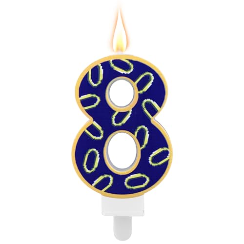 Blauwe Hedgehog Verjaardag Kaars, Blauw en Gouden Ringen Nummer Kaars Hedgehog Thema Cake Topper voor Baby Douche Verjaardag Verzamelingen (Nummer 8)