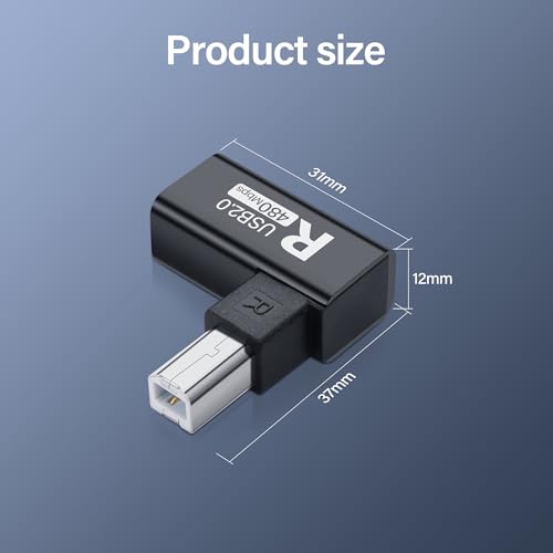 USB 2.0 Type B Printer Adapter 90 Degree Type B Man tot vrouw Converter MIDI Extender USB 2.0 Printer Jack voor Printer, Scanner, Mixer, 2 Pack (Zwart) (R) 5