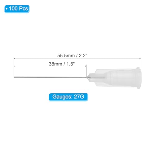 Dull naalden voor spuiten, doseernaalden 1,5 inch, 100 st injectienaalden, 27 G, industriële vloeibare doseernaald met Lure-Lock voor het vullen van vloeibare inkt, lijm