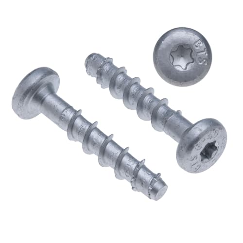 Concrete schroeven, platte kop, zink Flake coating, 7,5 x 55 mm, brandbestendig, hoge belasting capaciteit, voor vrijmetselaars en baksteen (Set van 100)